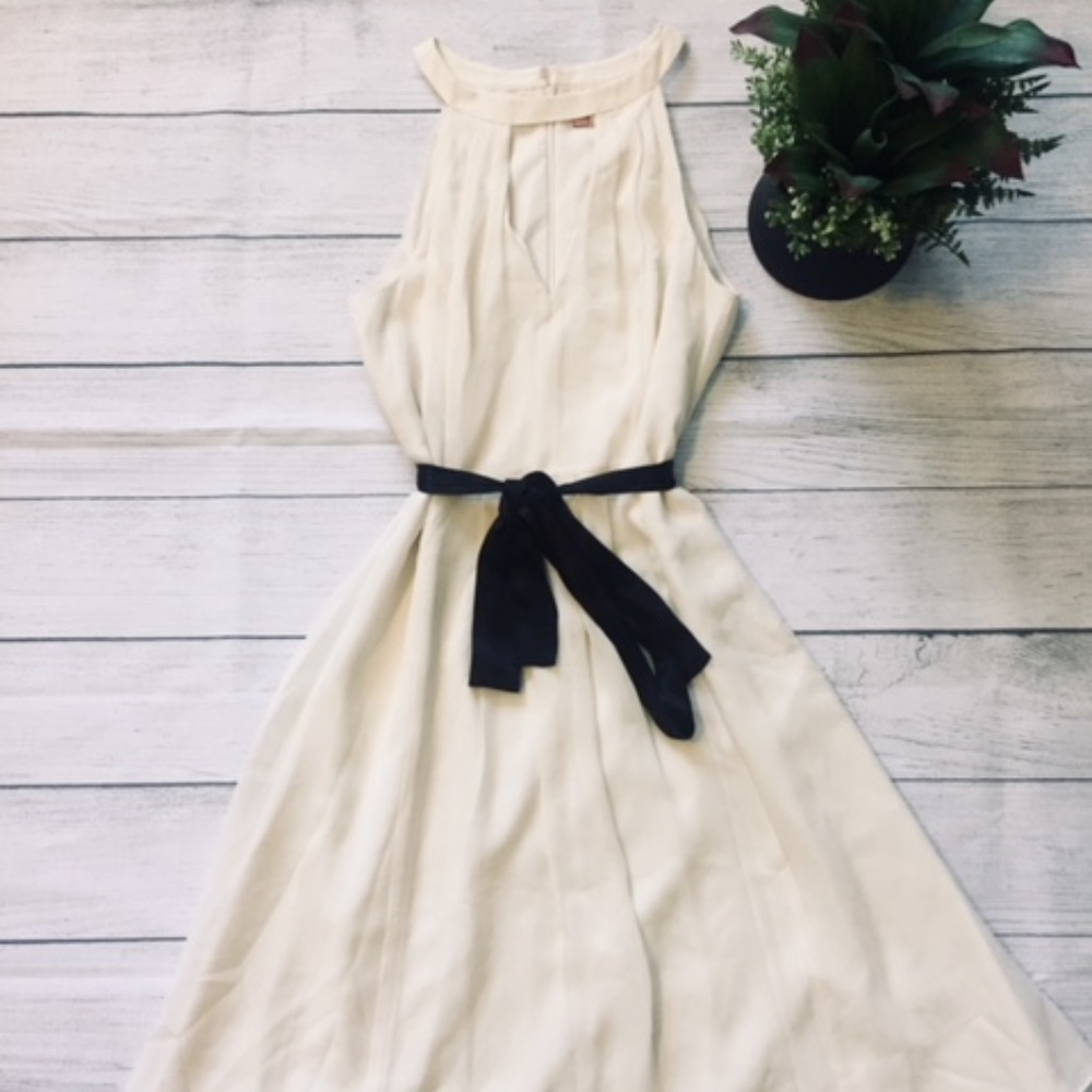 Ted Baker Sz 1 Ivory Pleated Halter Dress Silk